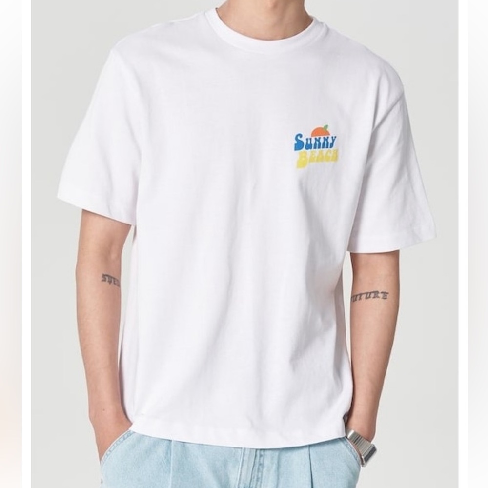 sunny beach white mens t-shirt asia size large